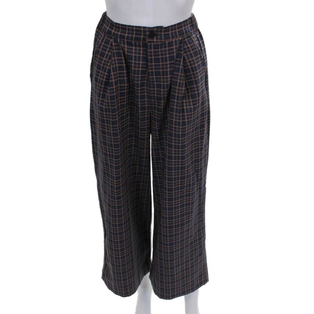Molo Unisex Kids Blue Checked Polyester Button Pants Size S